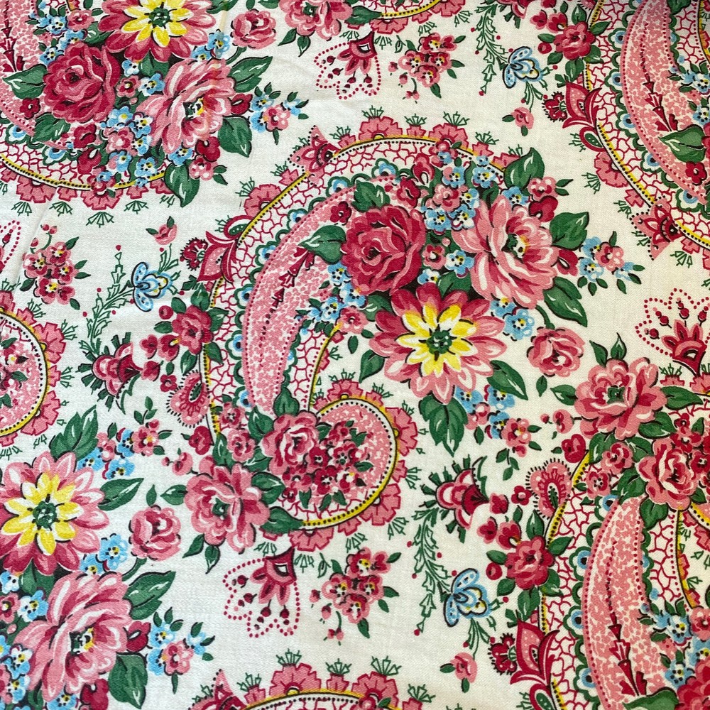 YARDAGE 1930's Paisley pink fabric material medium to heavy weight rayon ma