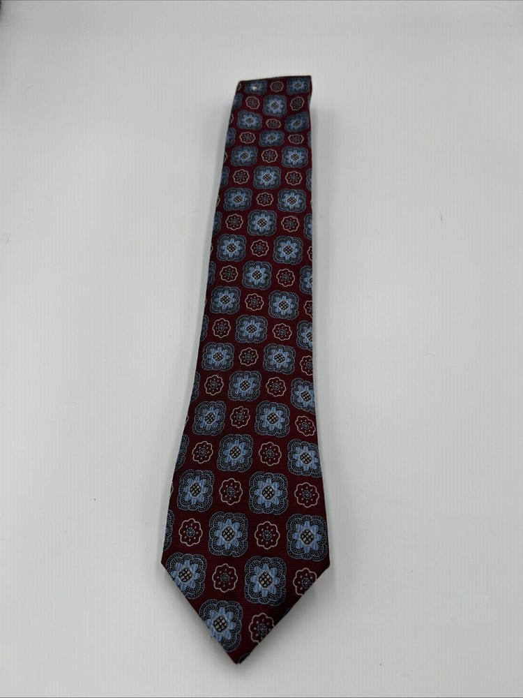 Joseph Abboud Men’s 100% Silk Tie Red Blue Floral Medallion Classic Necktie