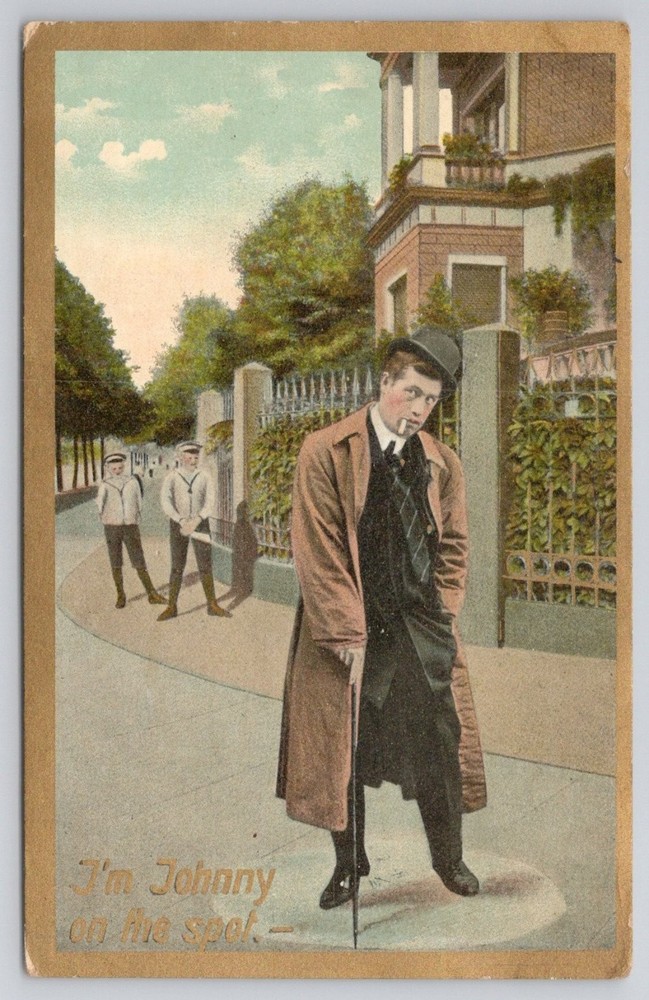Comic Postcard Johnny on the Spot Man Smoking Cane Printed in Germany c1910s