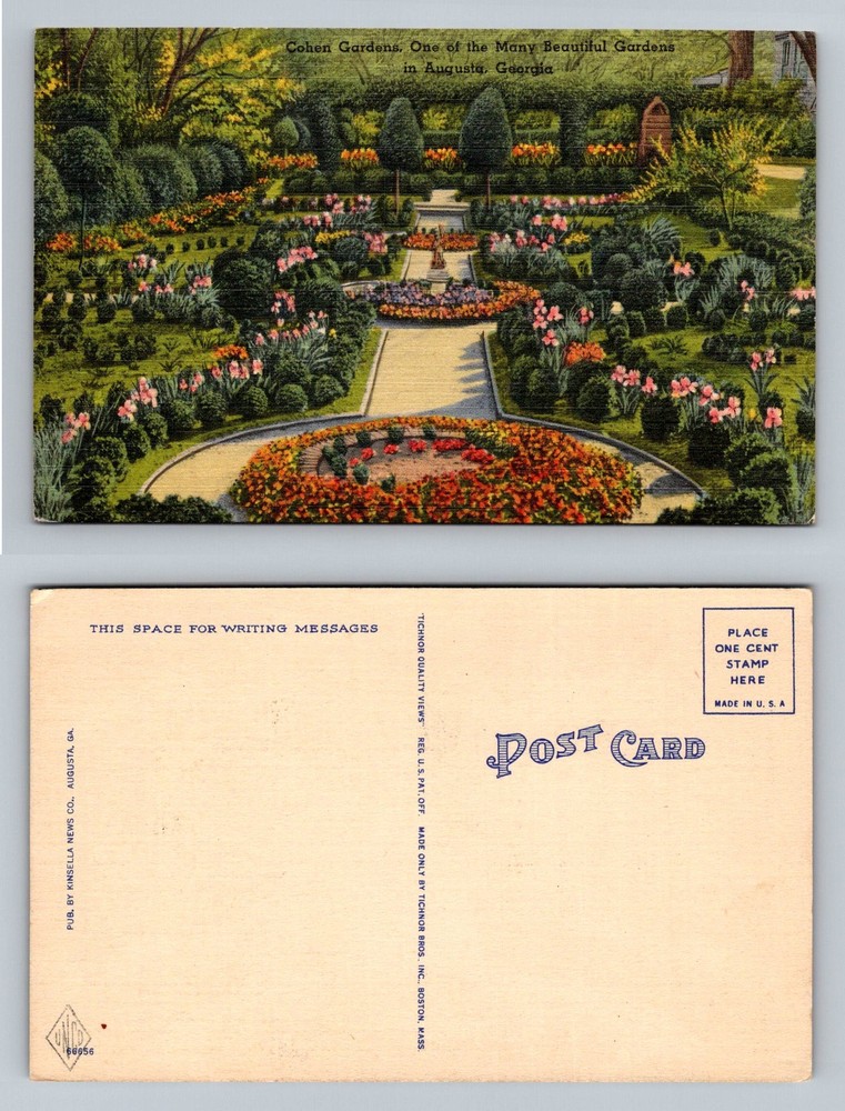 Augusta, GA-Georgia, Cohen Gardens Beautiful Flower Beds Vintage Postcard