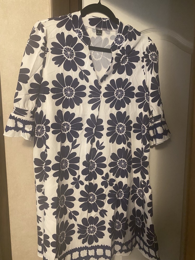 Navy Blue And White Floral Dress