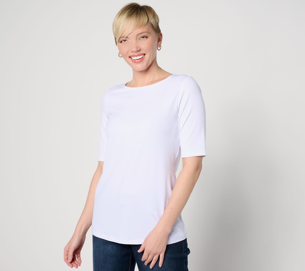 Susan Graver Women's Top Sz M Sleek Essentials Liquid Knit White A647426