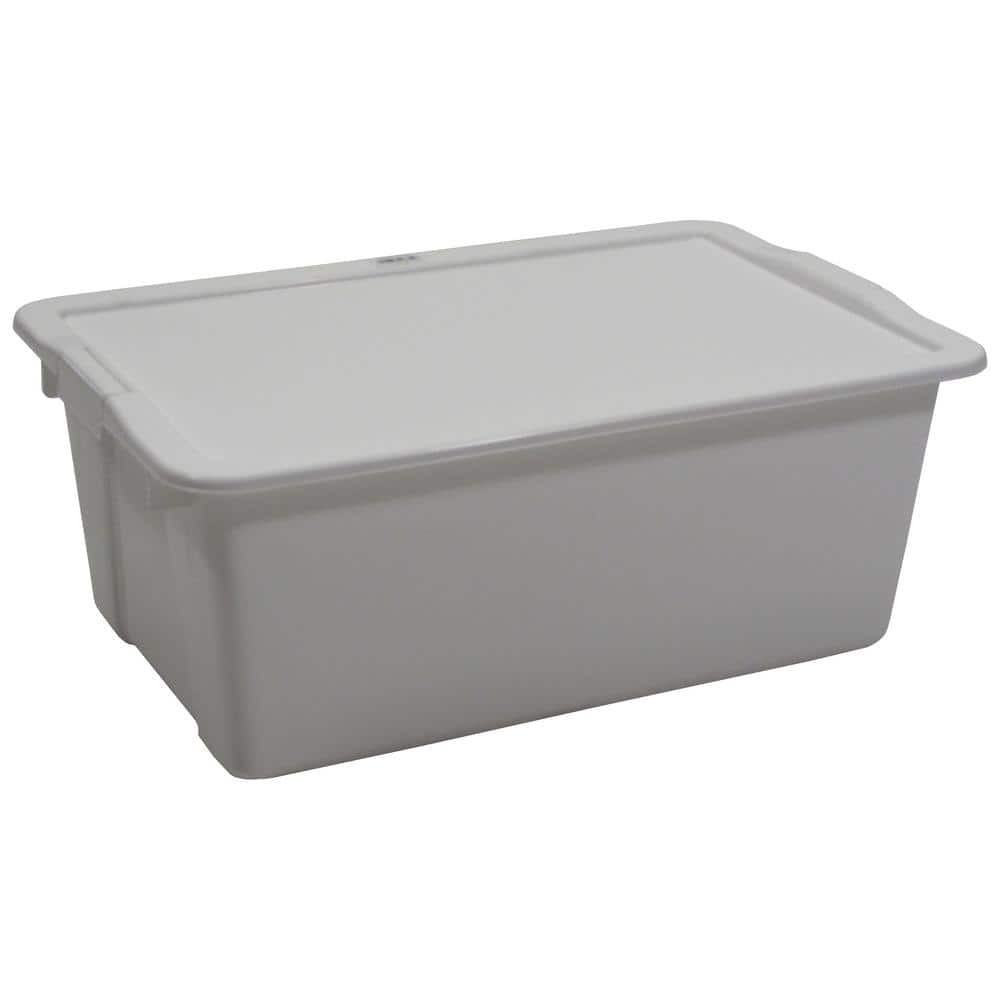Taurus 11-Gallon White Heavy-Duty Storage Tote with Snap Lid