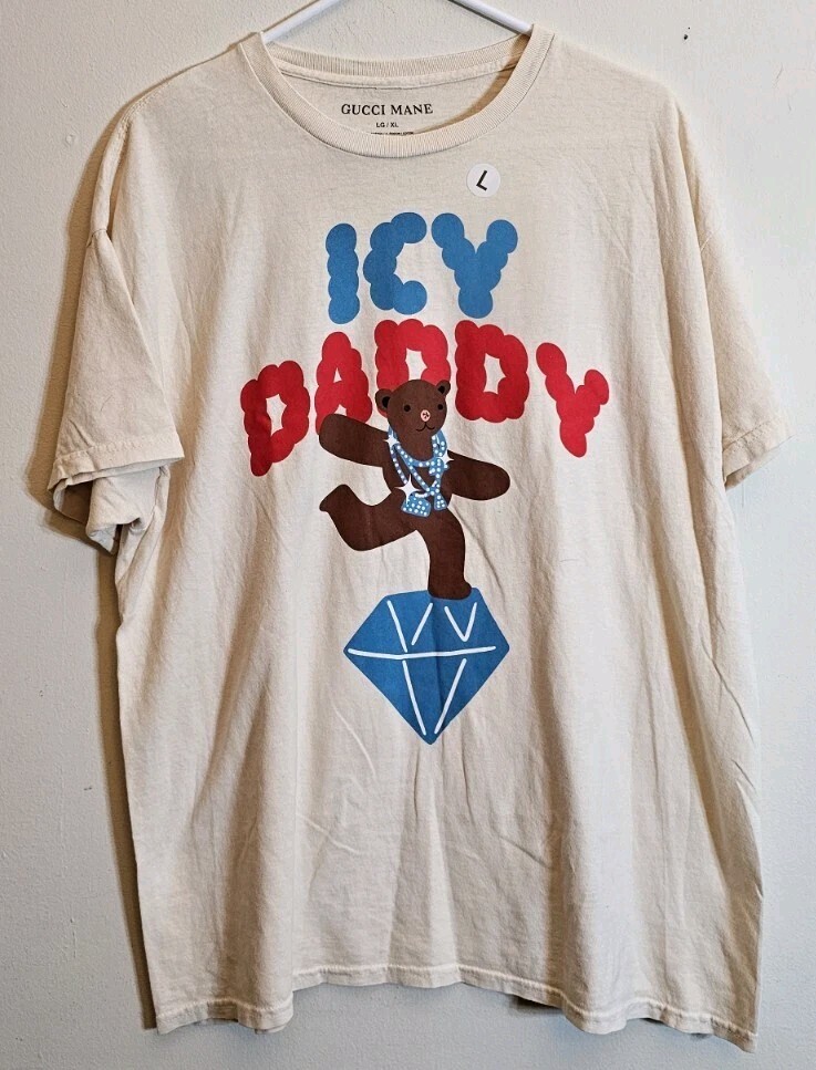 Gucci Mane Ice Daddy Teddy Bear Logo Graphic Double Sided Shirt Size L Unisex