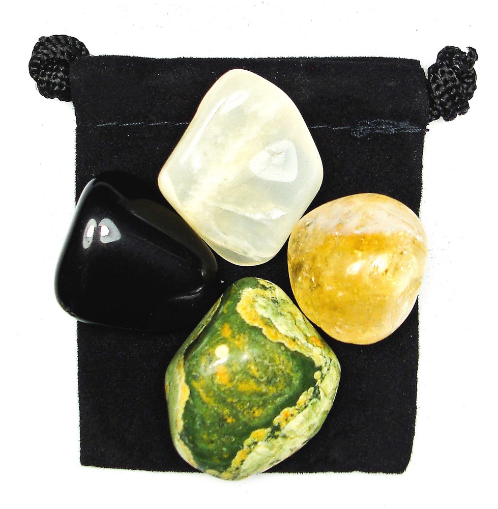 RELEASING THE PAST Moving Forward Healing Crystal Set with 4 Tumbled Stones and Pouch