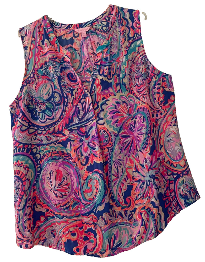 Lilly Pulitzer size XL Stacey Top V-Neck Relaxed Swing Tank Blouse Coastal