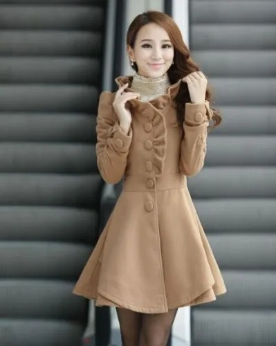 Women's Elegant Wool Blend Long Coat Double Breasted Winter Warm Trench Jacket