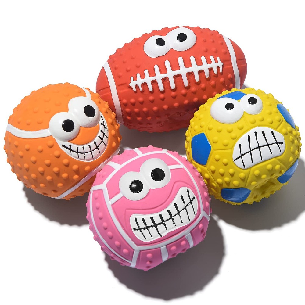 Squeaky Dog Ball, [4 Pack] Latex Rubber Dog Squeak Toys, 2.7'' Soft Bouncy Fe...