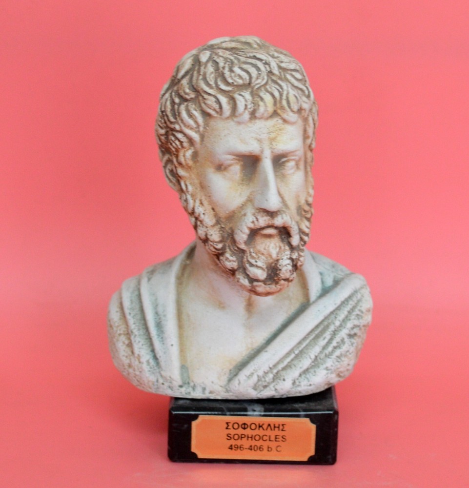 Sophocles small bust statue - Tragedy - Oedipus Antigone - Ancient Greek Theater