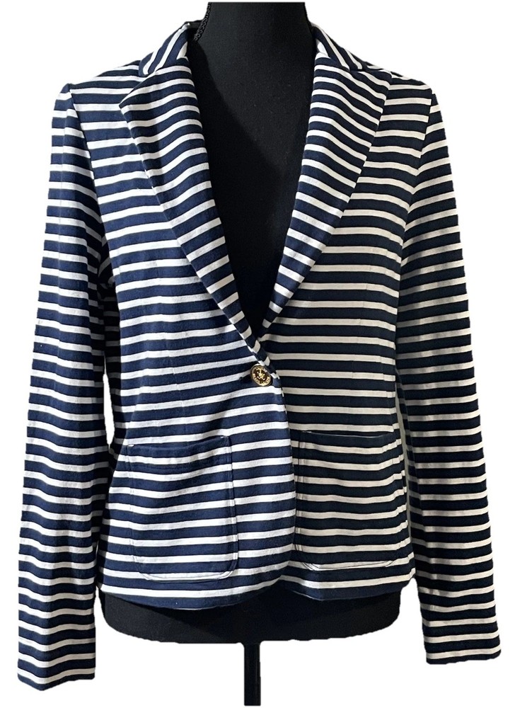 Lauren Ralph Lauren Blue White Horizontal Stripe Blazer Size Medium