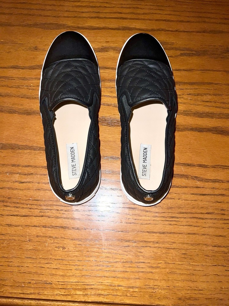 Steve Madden Shoes ZAANDER Womens Quilted Slip-On Black Comfort Casual 10 M