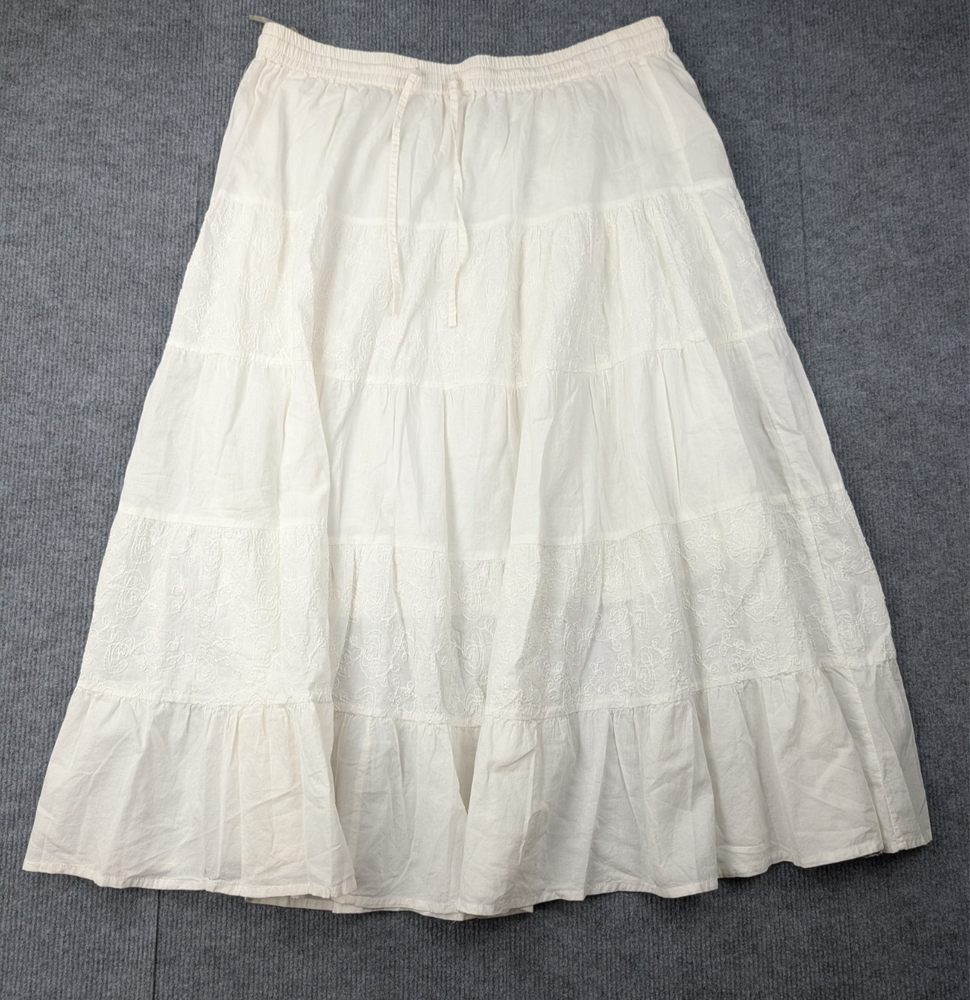Vintage Claudia Richard Midi Skirt Womens XL Cotton Tiered Cottagecore Peasant
