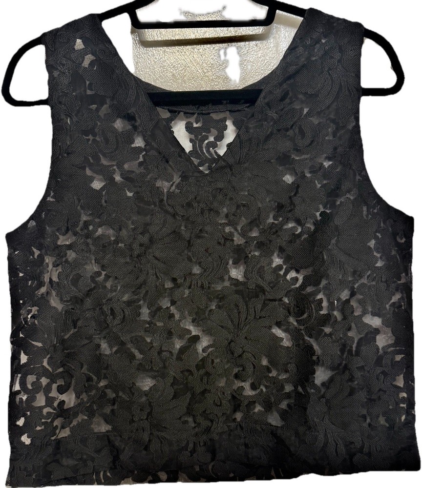 Banana Republic Black Lace Tank Top Sleeveless Floral Sheer Shell Small S