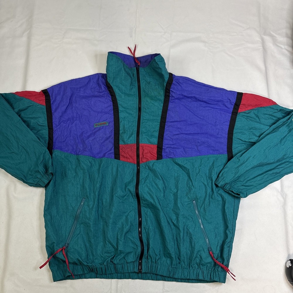 Vintage Columbia Men's L Windbreaker Full Zip Colorblock Nylon Jacket