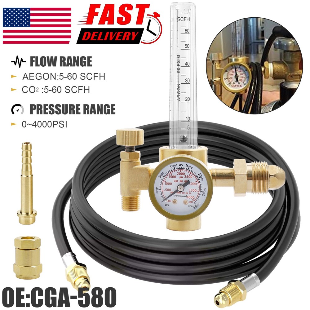 CO2 Argon Gas Regulator Flow Meter Gauge with Hose MIG TIG Welding Accessory