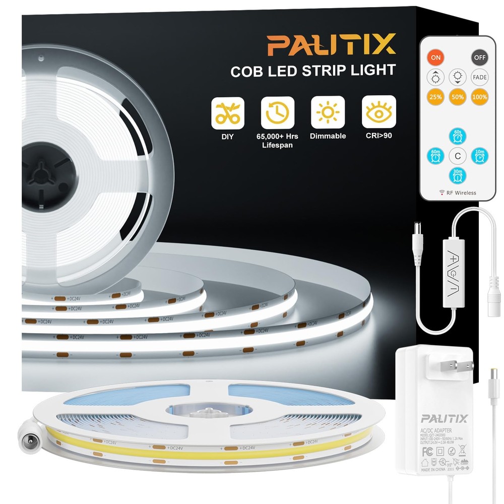 32.8ft COB LED Strip Light UL Listed 6000K Daylight White High-Quality Engineering Grade