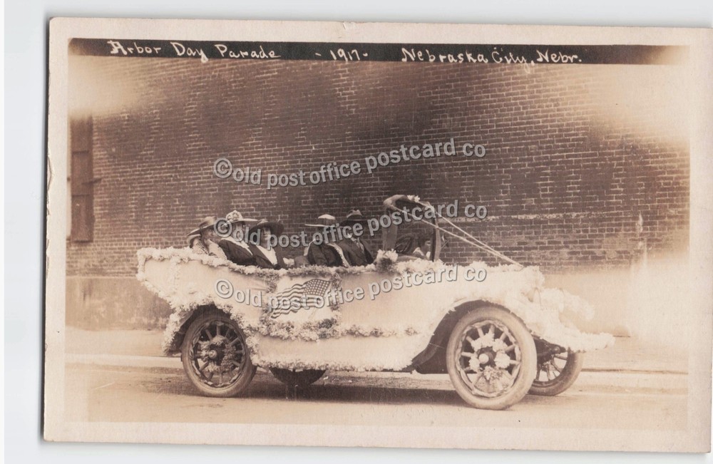 Nebraska City, Neb-Arbor Day Parade-1917-Patriotic-Auto-RPPC Real Photo Postcard