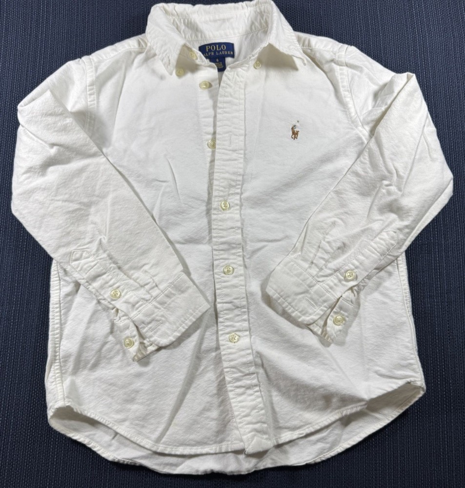 Polo Ralph Lauren Boys White Cotton Button-Down Long Sleeve Shirt Size 6