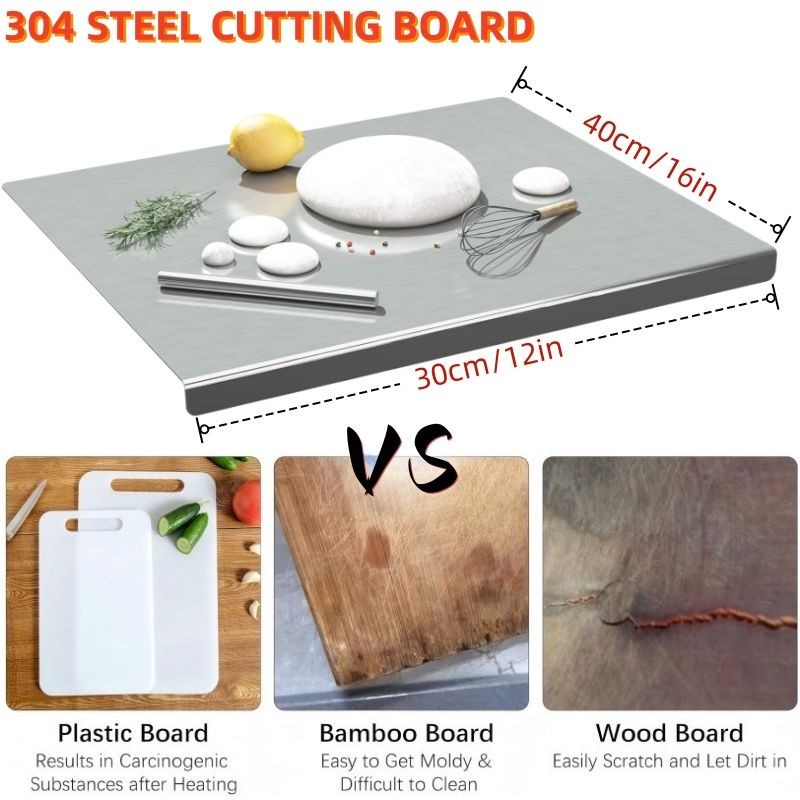 304 Stainless Steel Cutting Board Anti-Slip Food Safe Heavy Duty Multi-Use Home