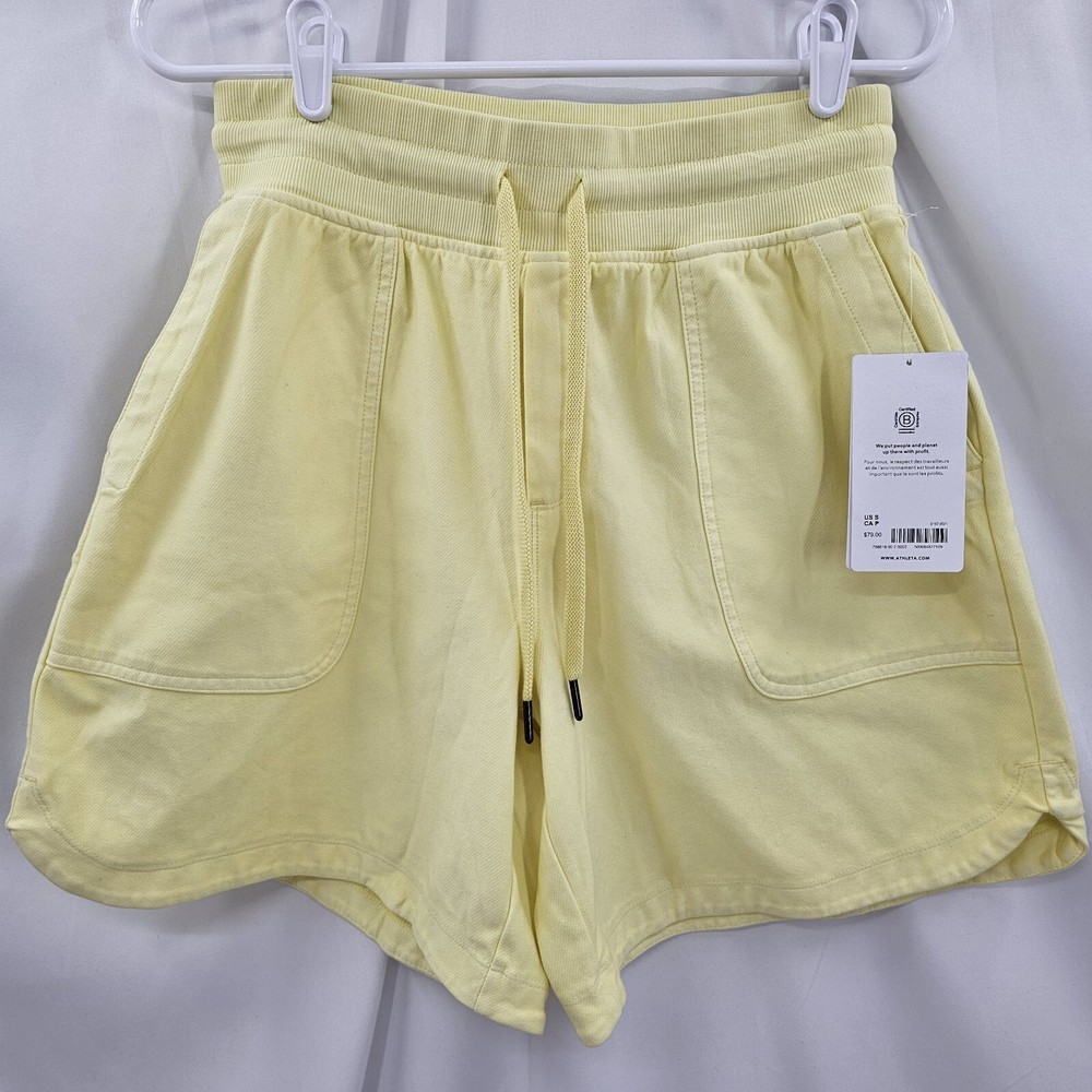 NWT Athleta Women's Farallon Midi Short Yellow Size Small Cotton Blend Pockets