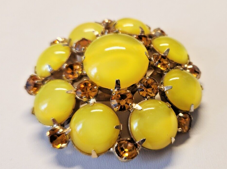 Juliana Yellow & Citrine Cabochon pin brooch