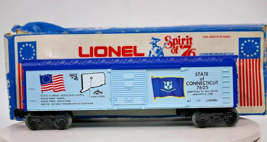 6-7605 Lionel Spirt of 76 Connecticut Boxcar W/ O.G. Box O Gauge 1:48 Scale NIB
