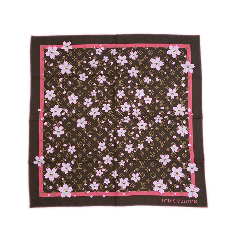 Louis Vuitton LV x Takashi Murakami Carré70 Silk Scarf Brown Pink Authentic