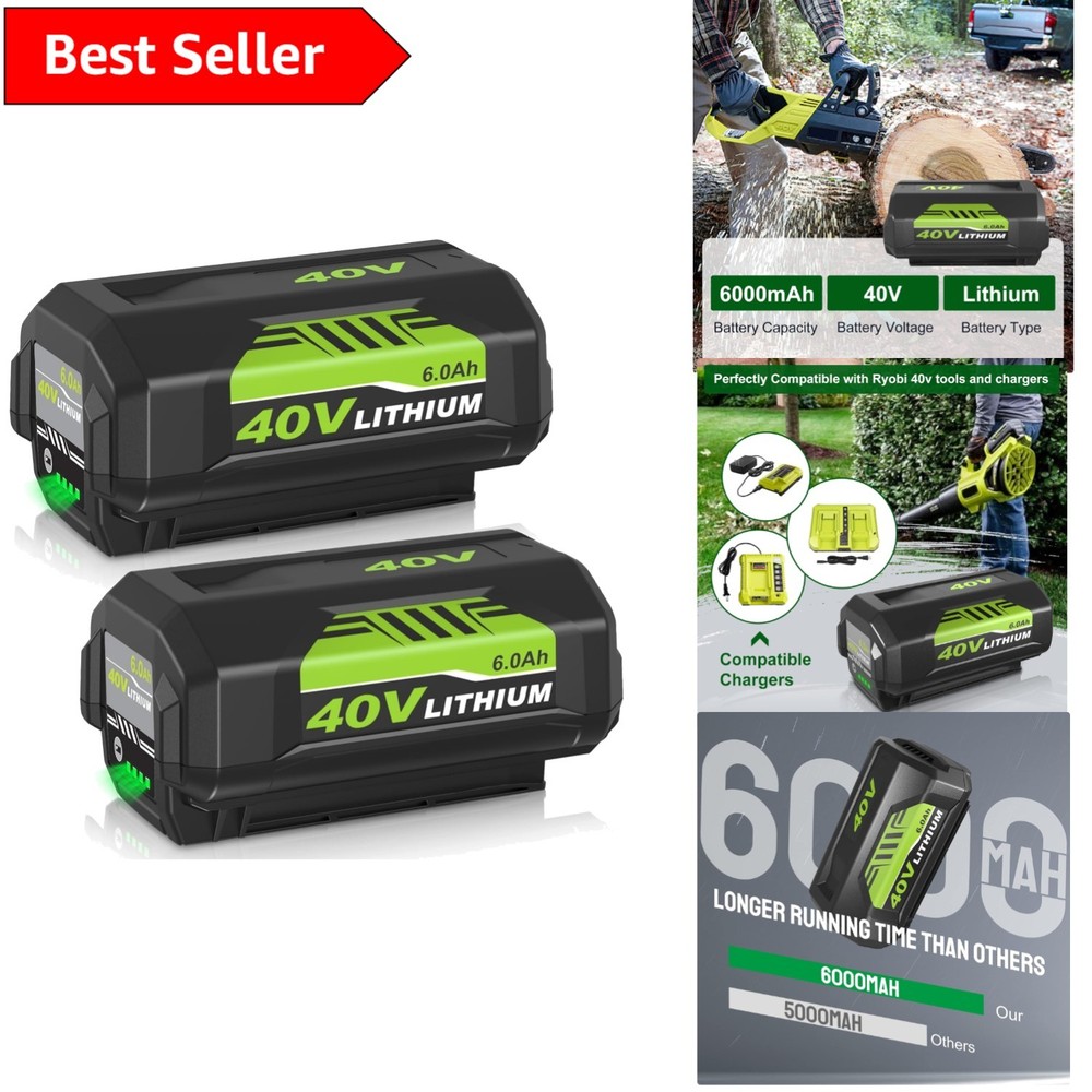6000mAh High Capacity 40V Replacement Battery for Ryobi Tools - Safe & Reliable