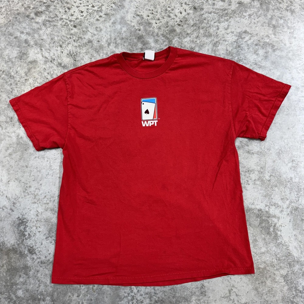 World Poker Tour Player Shirt Mens XL Red Poker Texas Hold Em Graphic Tee