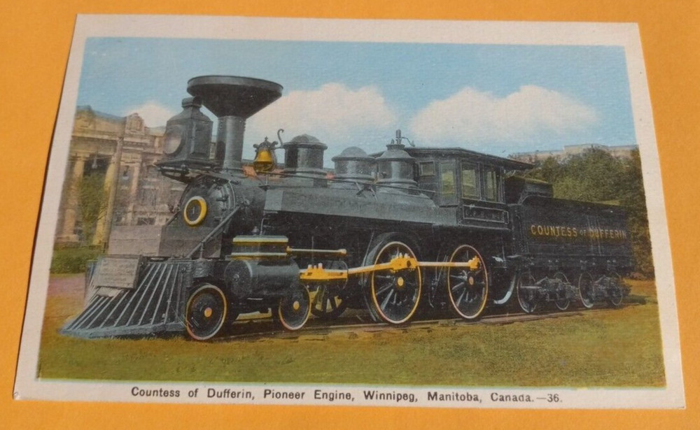 Antique 1920s Postcard Counties Dufferin Pioneer Engine Winnipeg Canada Train