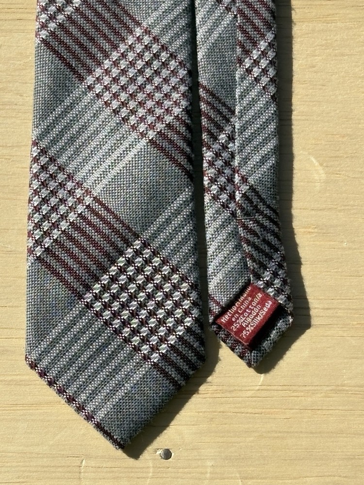 Original Penguin Skinny Silk/Cottom Red Gray  Plaid Neck Tie Men's