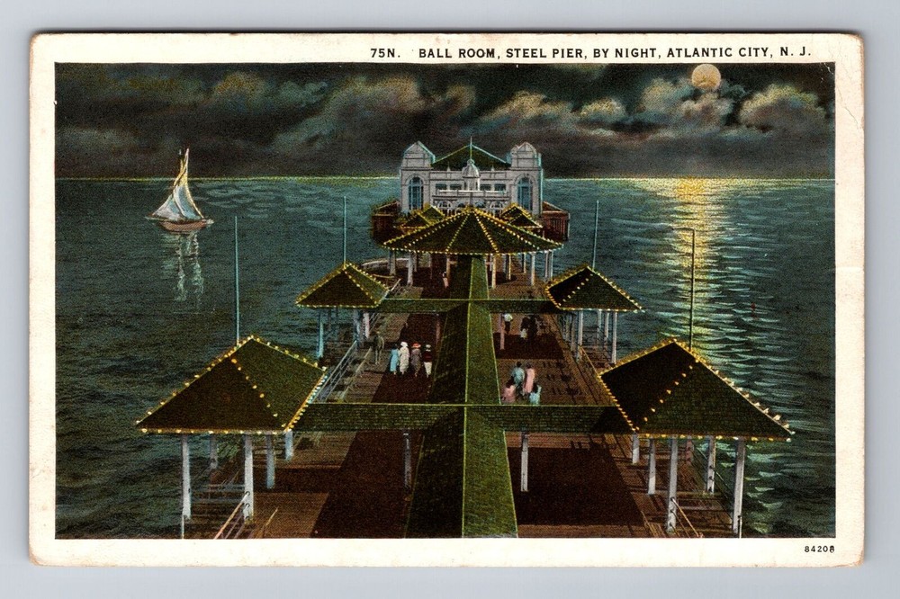 Atlantic City NJ-New Jersey, Ball Room, Steel Pier By Night, Vintage Postcard