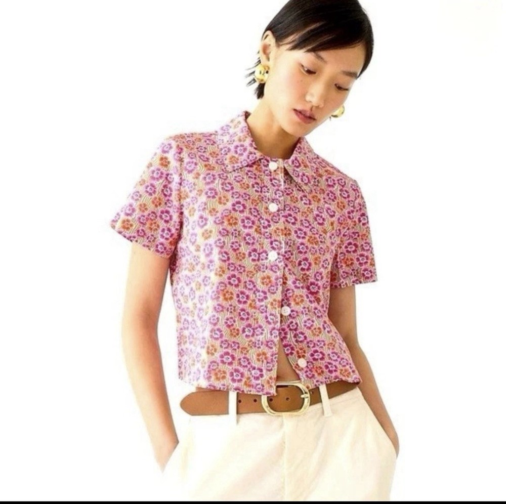 J. Crew Small 4 Gamine Shirt Liberty Ellie Fabric Pink Floral Cropped Cottage