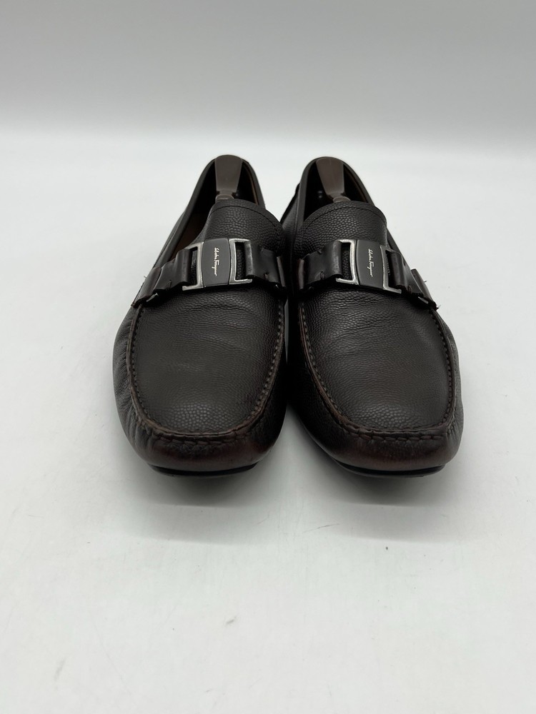 Salvatore Ferragamo Sardegna Men 12 EE Brown Pebbled Leather Driving Loafer Shoe