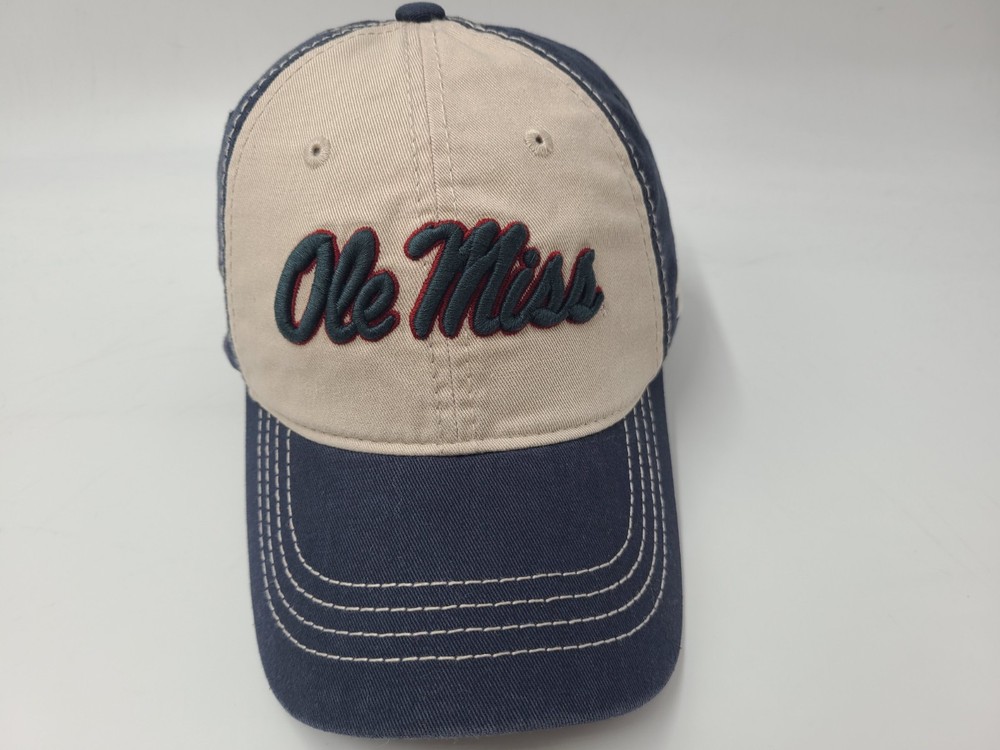 Ole Miss Rebels NCAA Adjustable Strapback Hat for Men Women in Beige Blue  