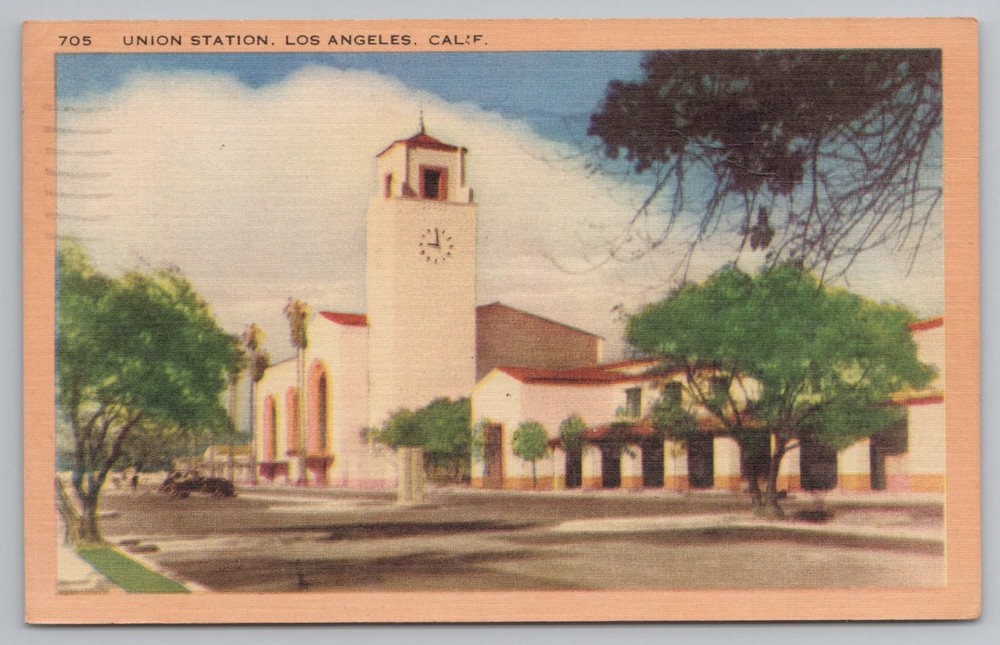 Union Station Los Angeles CA Postcard Spanish Architecture Vintage Linen