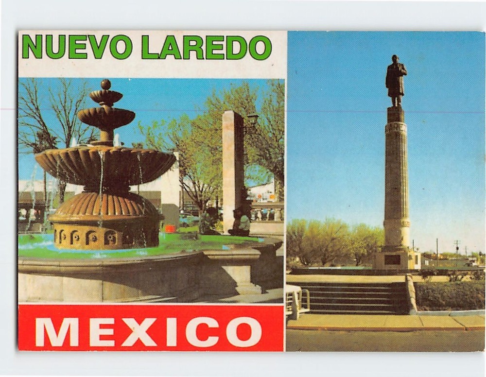 Postcard Plaza De la Cultura & Monument A Benito Juarez Nuevo Laredo Mexico