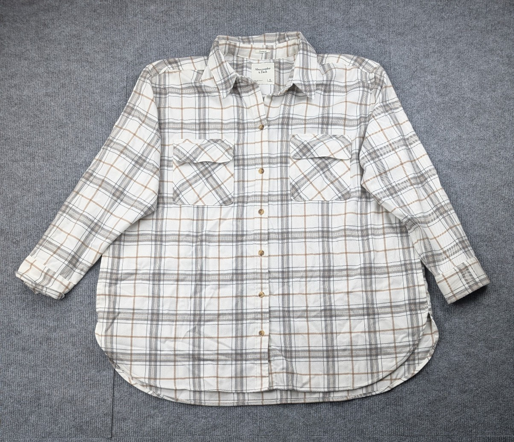 Abercrombie & Fitch Oversized Flannel Womens XL Shacket Button Up Plaid Neutral