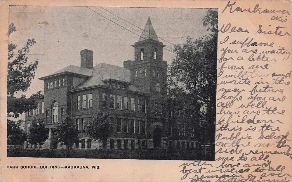 Kaukauna WI Wisconsin Park High School Building Campus c1906 Vtg Postcard E21