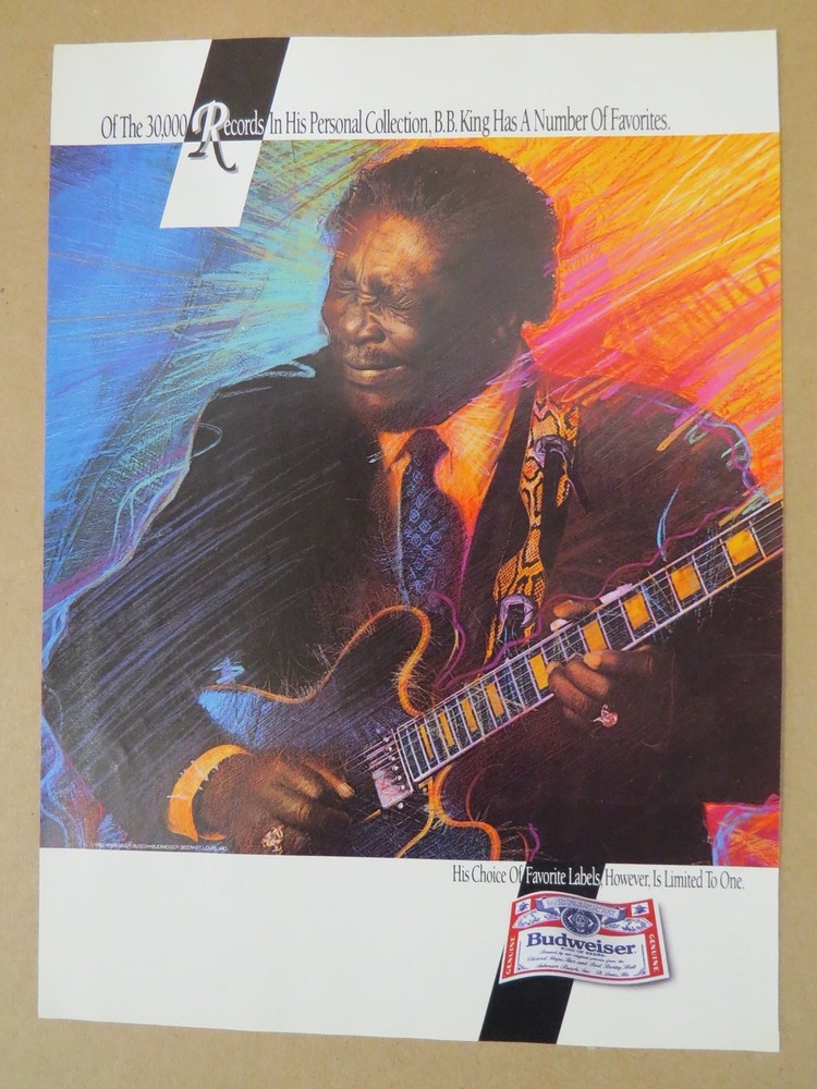 Budweiser Magazine Print Ad B.B. King Blues Legend 1992 Guitar Full Page