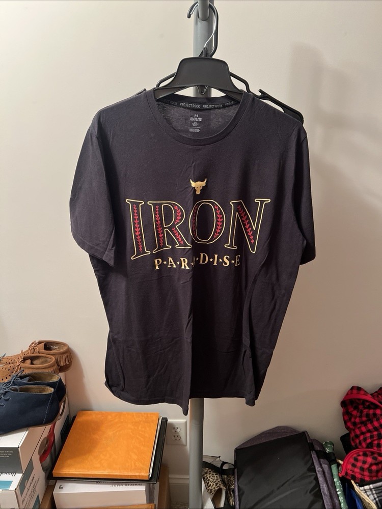 Men’s XL Project Rock Under Armour T-Shirt Black Iron Paradise Bahama Bull