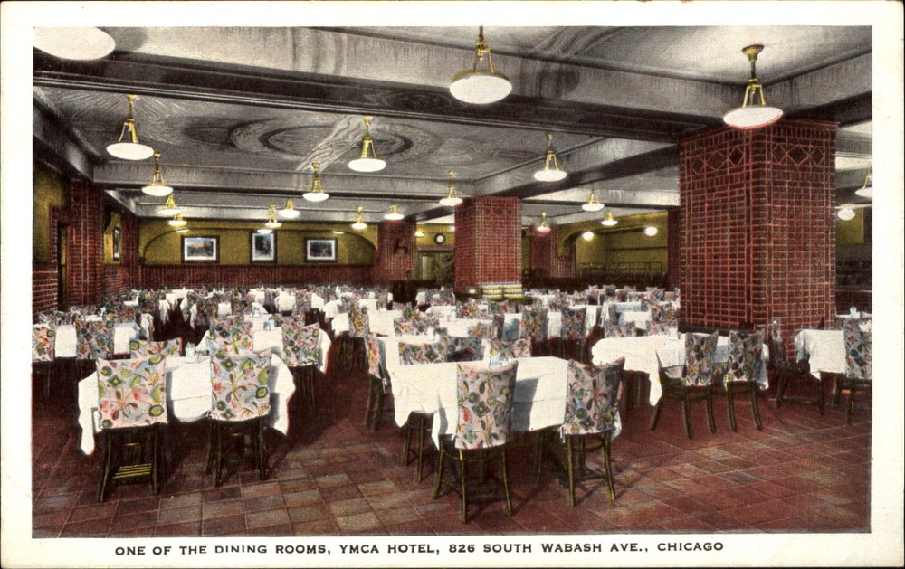 YMCA Hotel dining room interior ~ Chicago Illinois IL ~ unused 1920s postcard