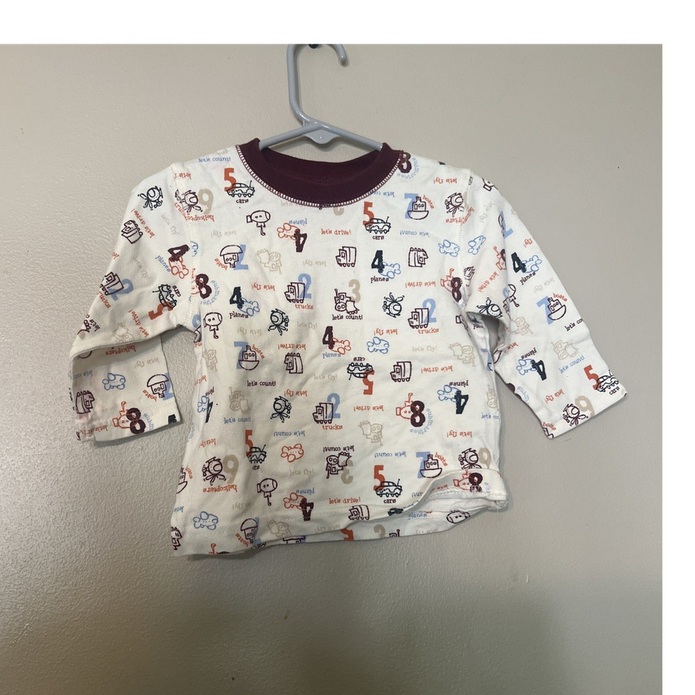 Carter's 9 Months White Graphic Numbers Long Sleeve Crew Neck Cotton Tee