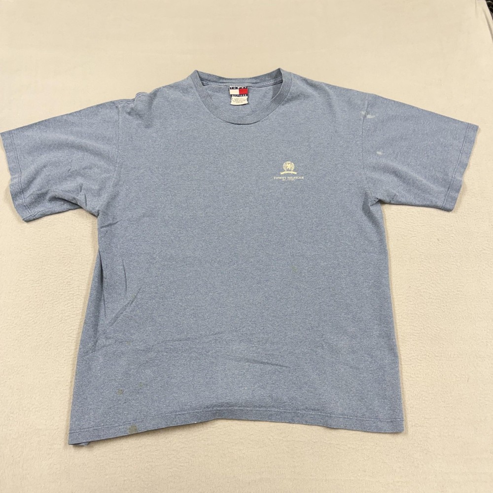 Vintage Tommy Hilfiger Shirt Mens Large Blue Crest Logo Graphic Tee Made USA