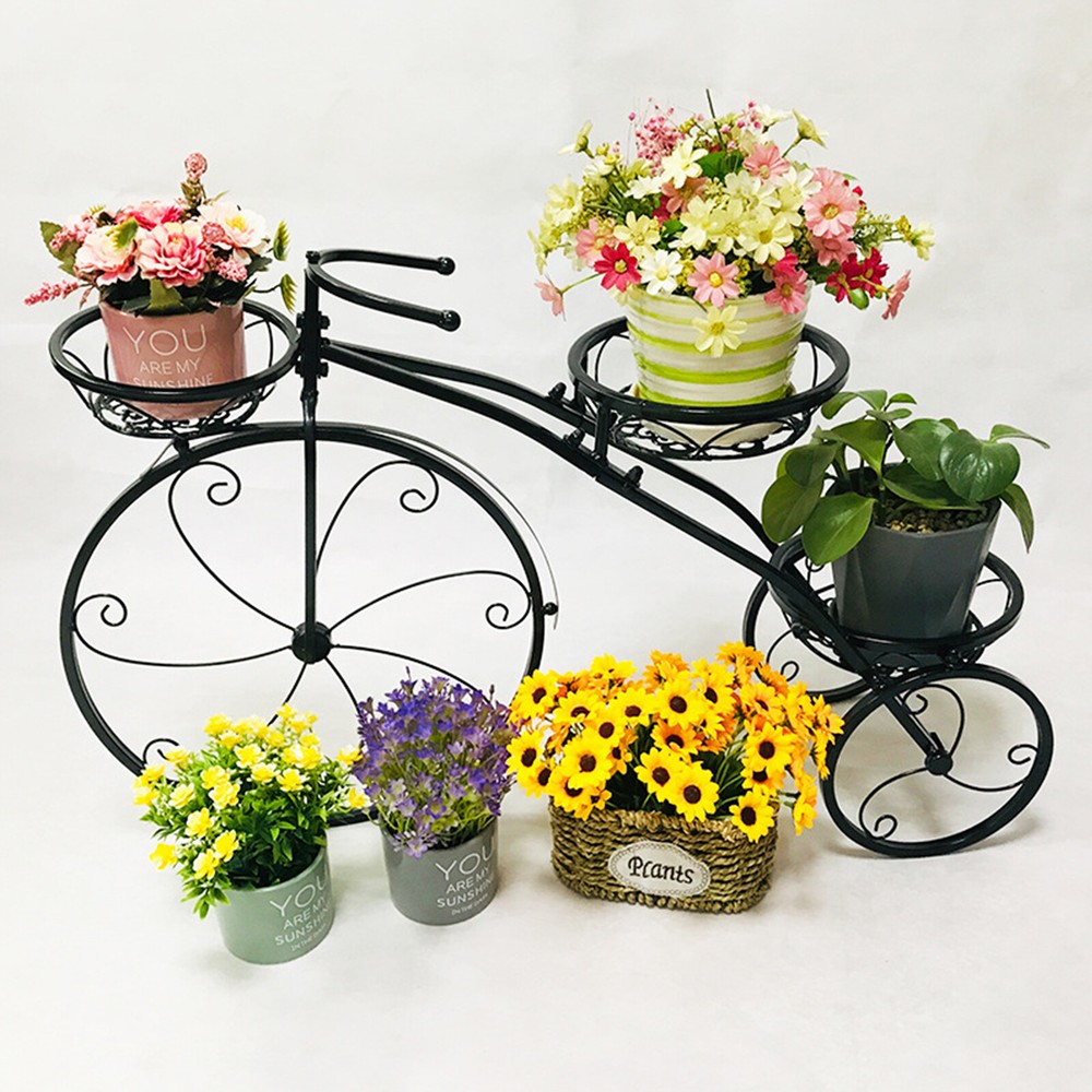 3-Tier Bike Plant Stand Metal Bicycle Planter Black Flower Pot Holder Rack Shelf