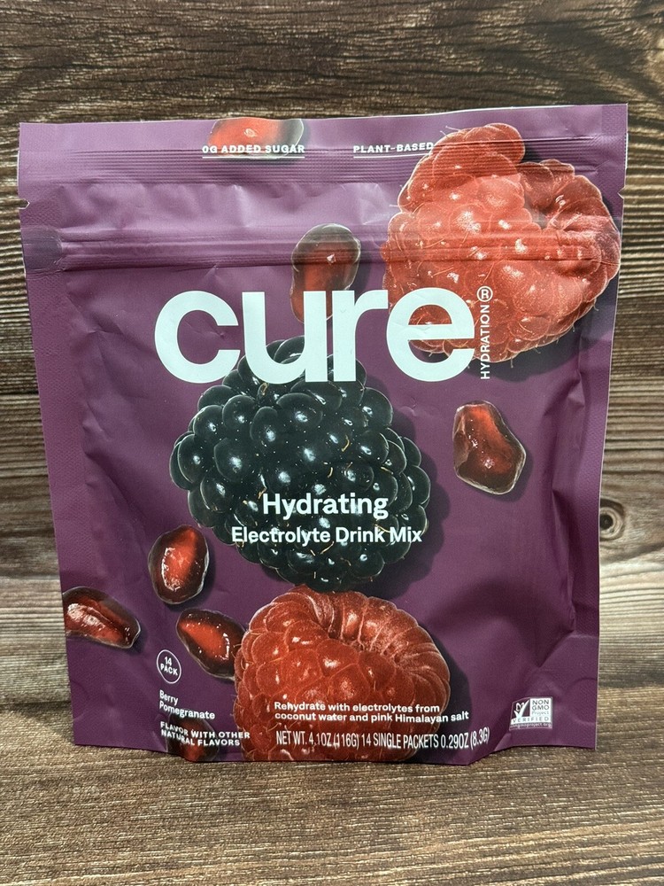 Cure Hydrating Electrolyte Mix BERRY POMEGRANATE 14 Pack, No Added Sugar SEALED