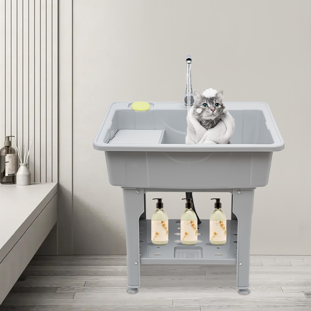 Freestanding Kitchen Sink Commercial Laundry & Utility Room Sinks w/ Faucet Gray