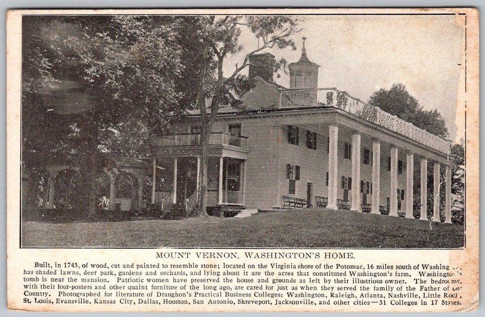 Antique Postcard George Washington Home Mount Vernon, VA 1910s