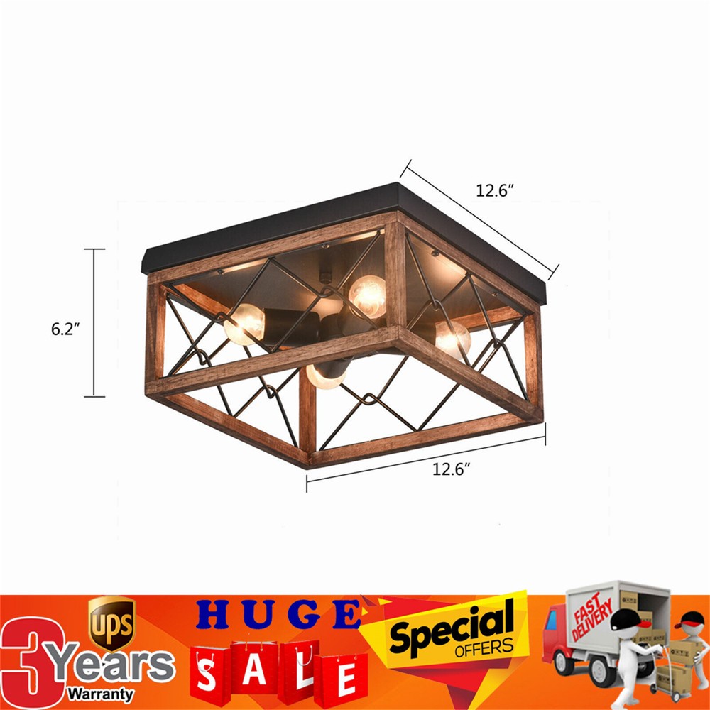4-Light Farmhouse Flush Mount Light Fixture Rustic Industrial Ceiling Light NEW