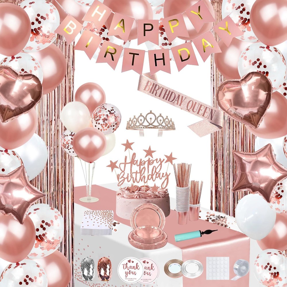 253 Pcs Birthday Decorations for Women Rose Gold Party Decorations for Women ...